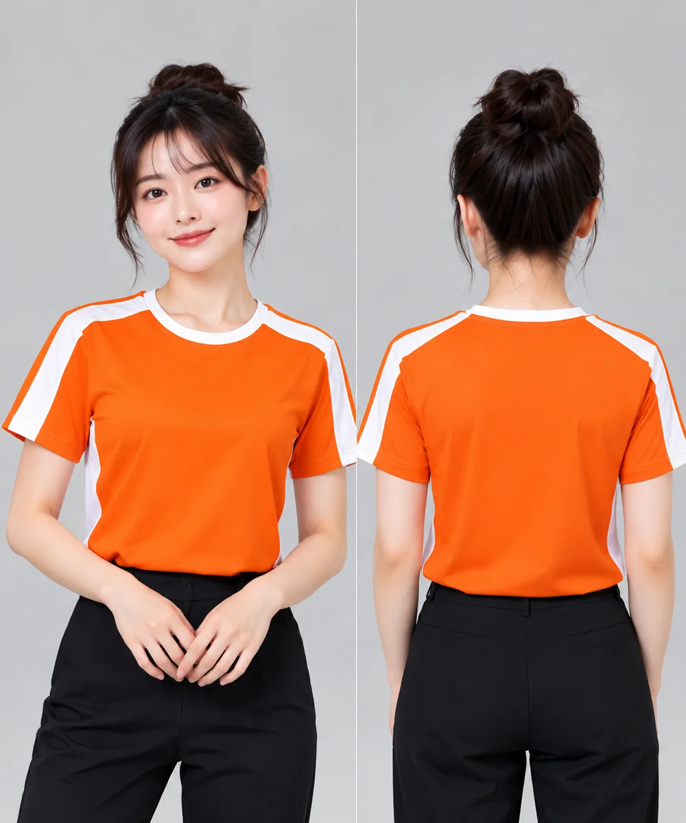 Áo Thun Đồng Phục Công Sở Màu Cam Phối Trắng - ảnh 2