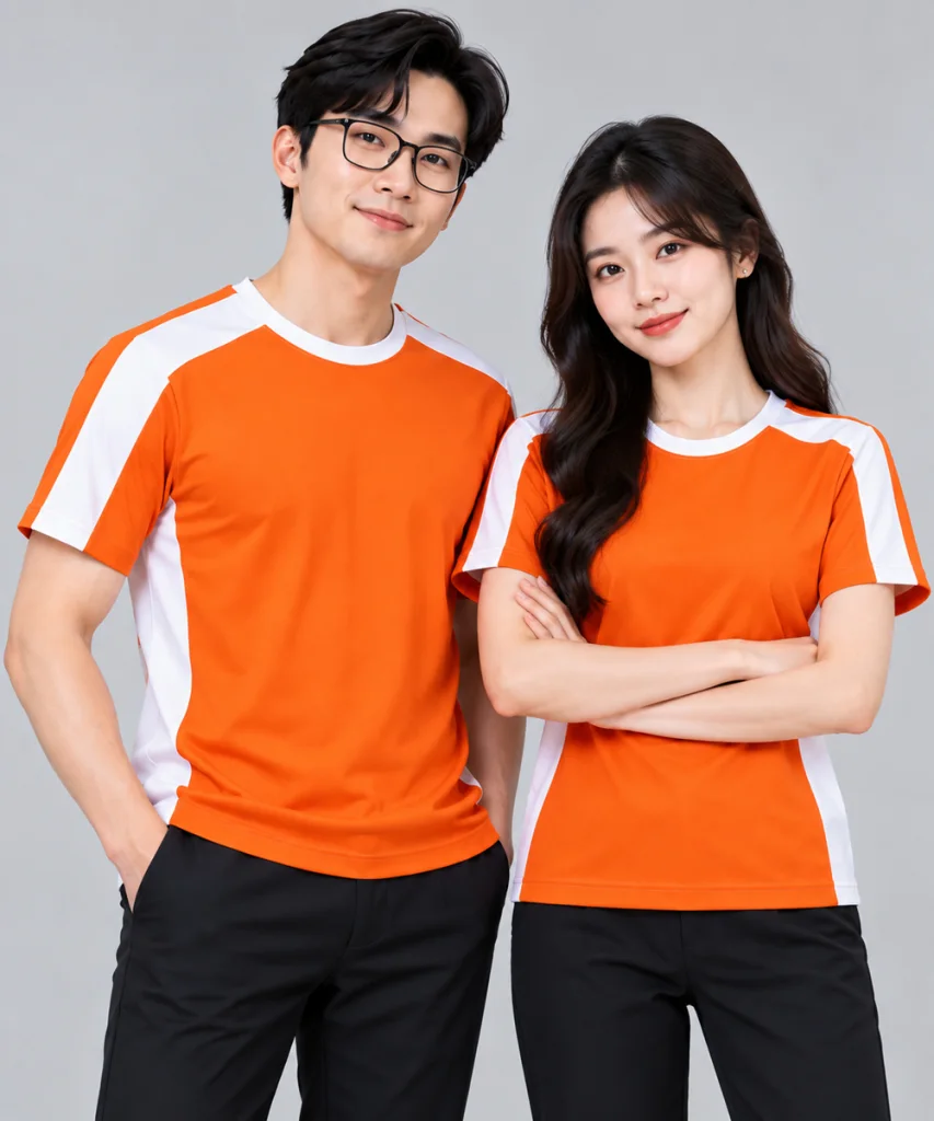 Áo Thun Đồng Phục Công Sở Màu Cam Phối Trắng