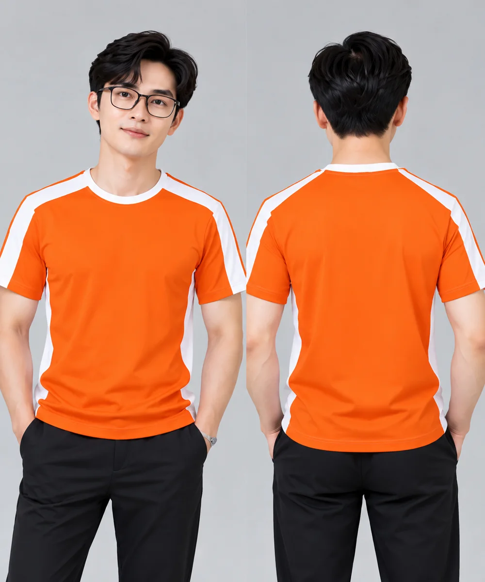 Áo Thun Đồng Phục Công Sở Màu Cam Phối Trắng - ảnh 3