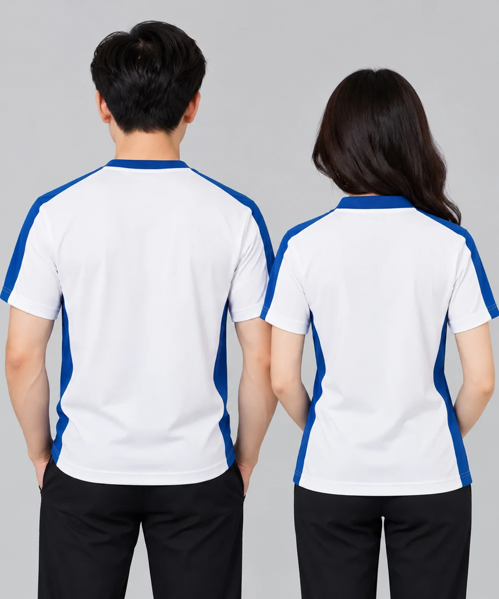 Áo Thun Đồng Phục Công Sở Màu Trắng Phối Xanh Dương - ảnh 2
