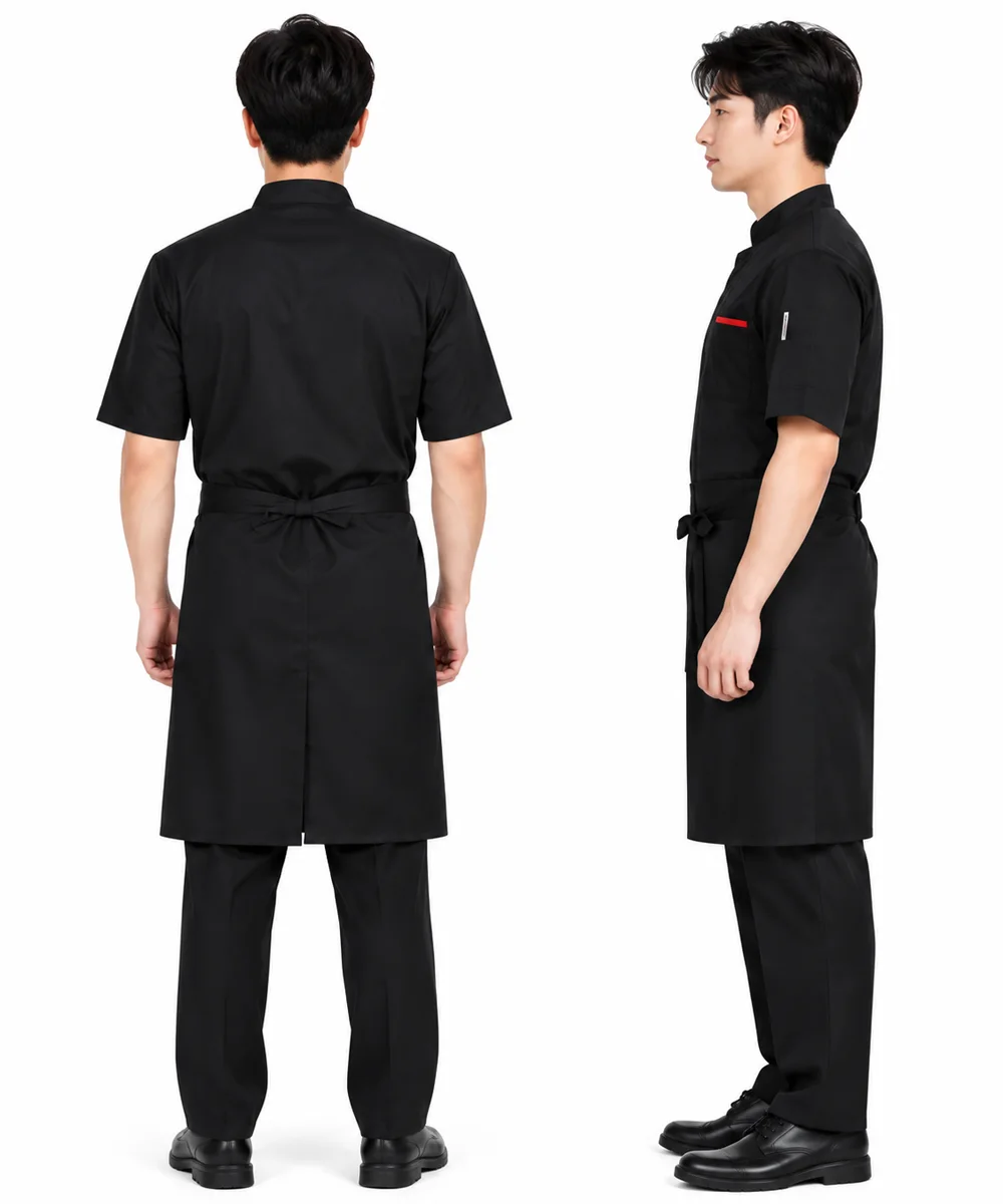 Áo bếp đồng phục ngắn tay màu đen hiện đại - ảnh 3