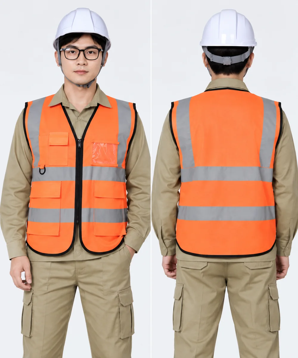 Áo gile bảo hộ lao động màu cam viền đen - ảnh 3