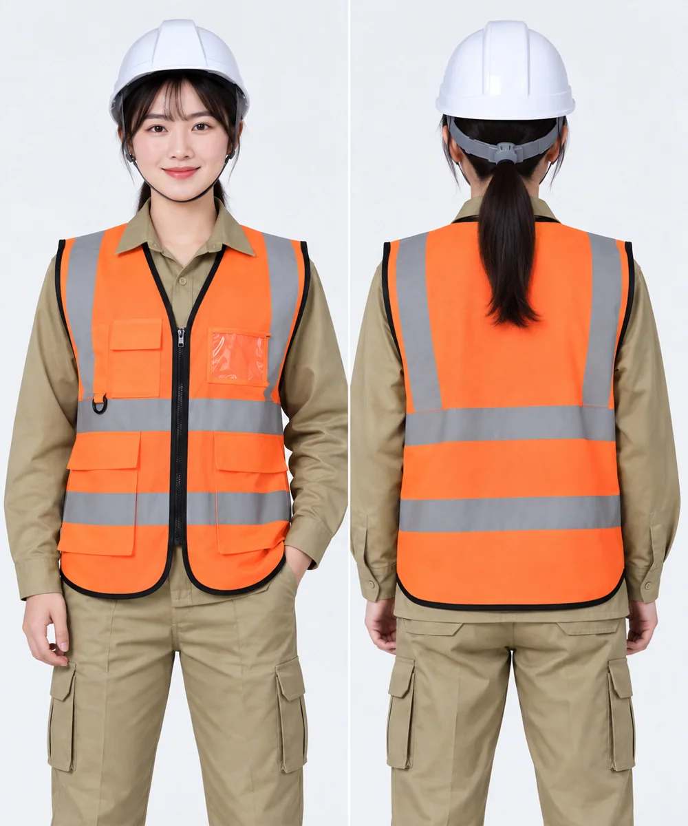 Áo gile bảo hộ lao động màu cam viền đen - ảnh 2