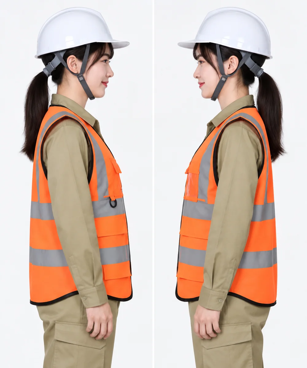 Áo gile bảo hộ lao động màu cam viền đen - ảnh 5