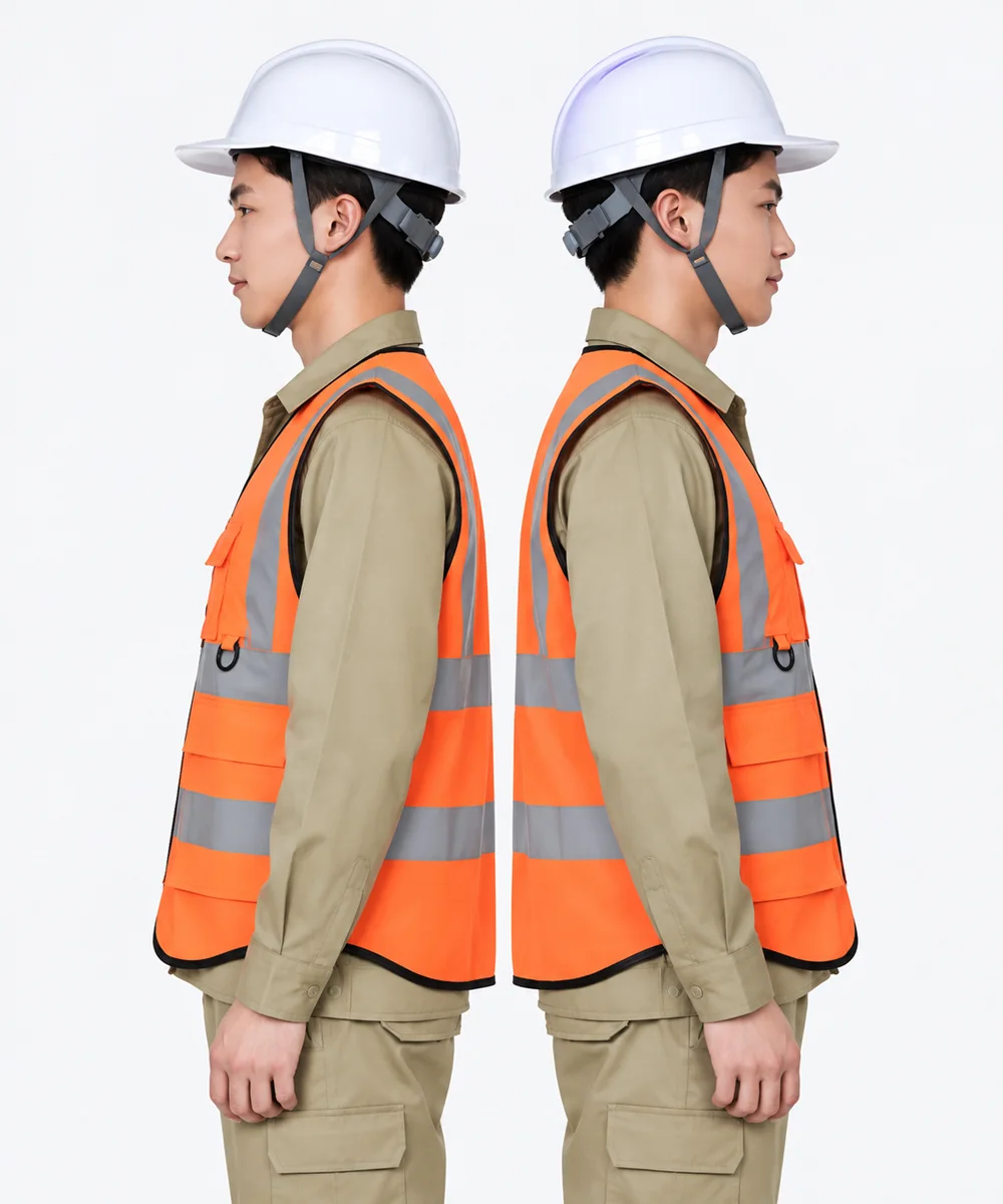 Áo gile bảo hộ lao động màu cam viền đen - ảnh 4