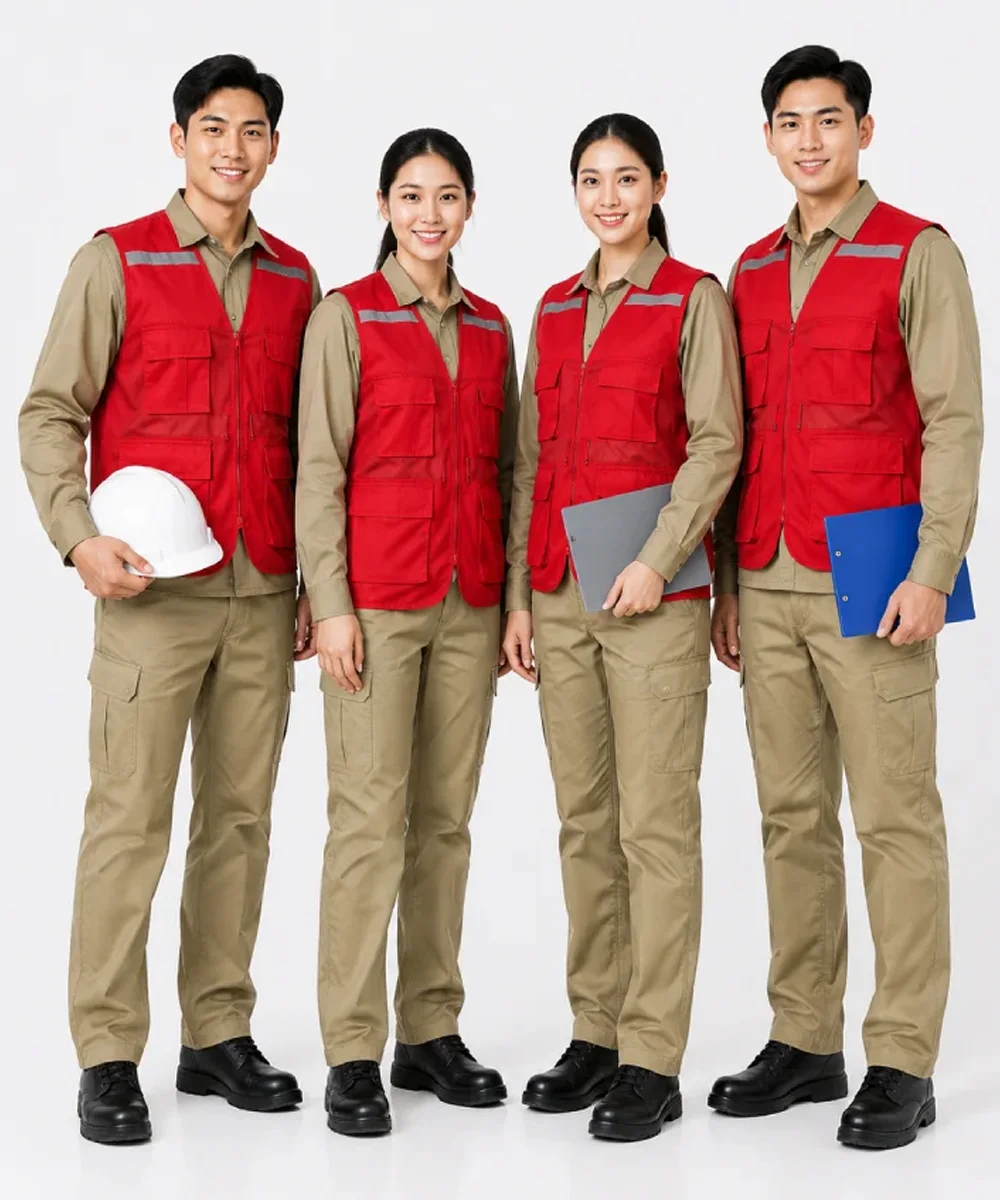 Áo gile bảo hộ lao động màu đỏ phản quang xám - ảnh 4