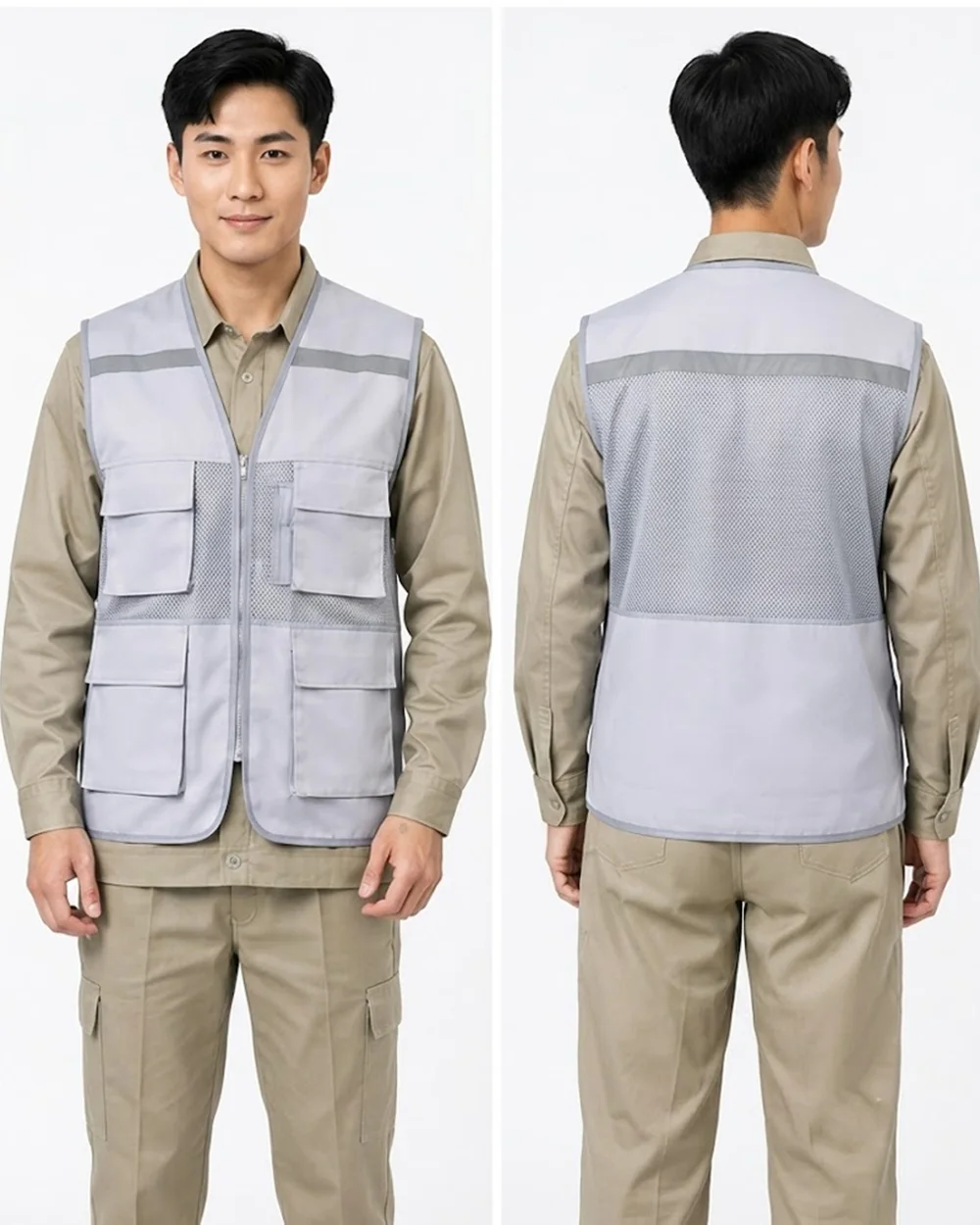 Áo gile bảo hộ lao động màu ghi nhạt - ảnh 4