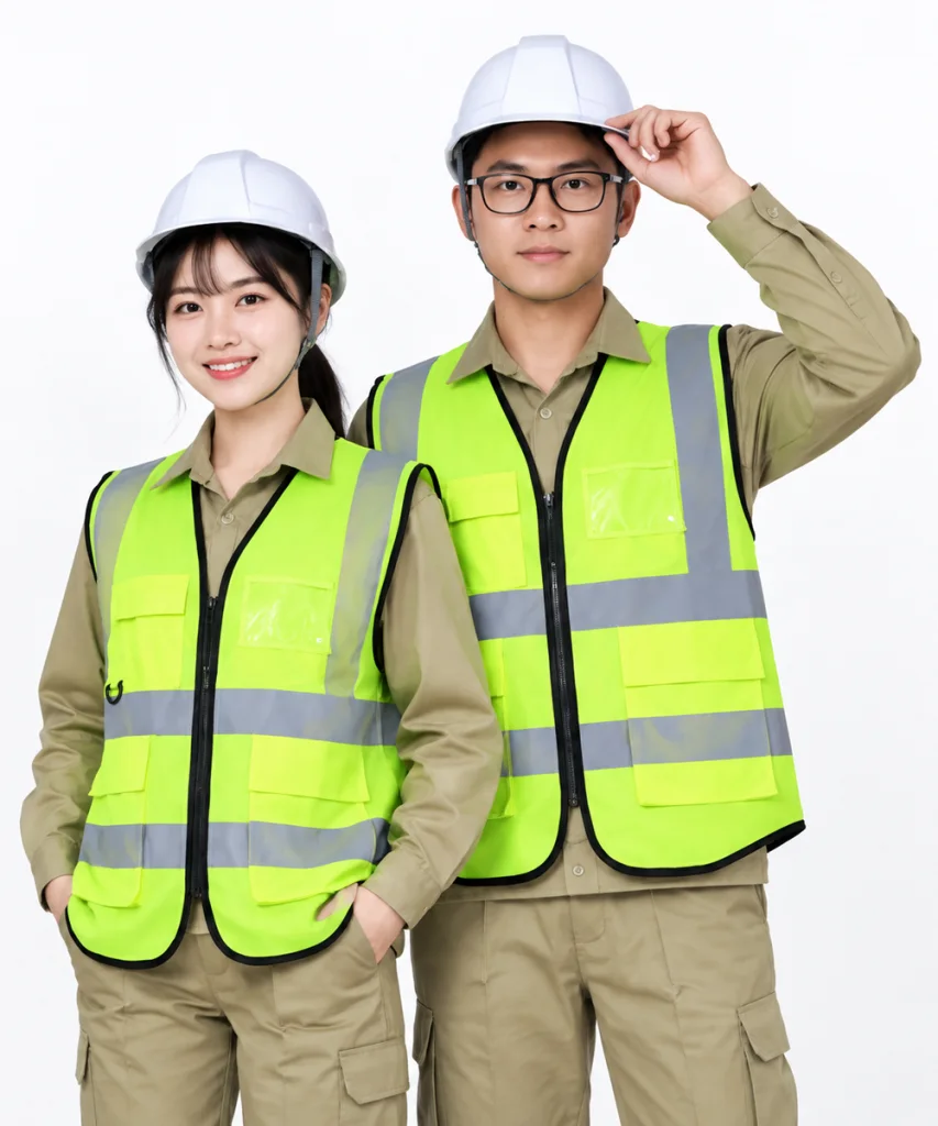 Áo gile bảo hộ lao động màu xanh chuối viền đen