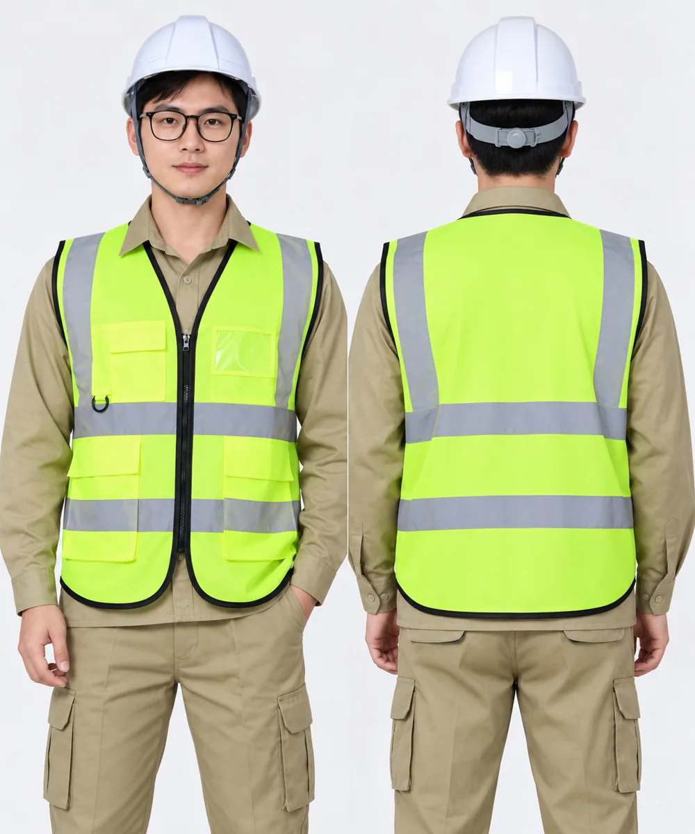 Áo gile bảo hộ lao động màu xanh chuối viền đen - ảnh 3