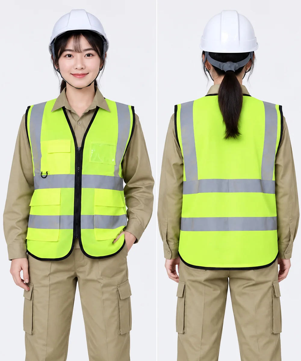Áo gile bảo hộ lao động màu xanh chuối viền đen - ảnh 2