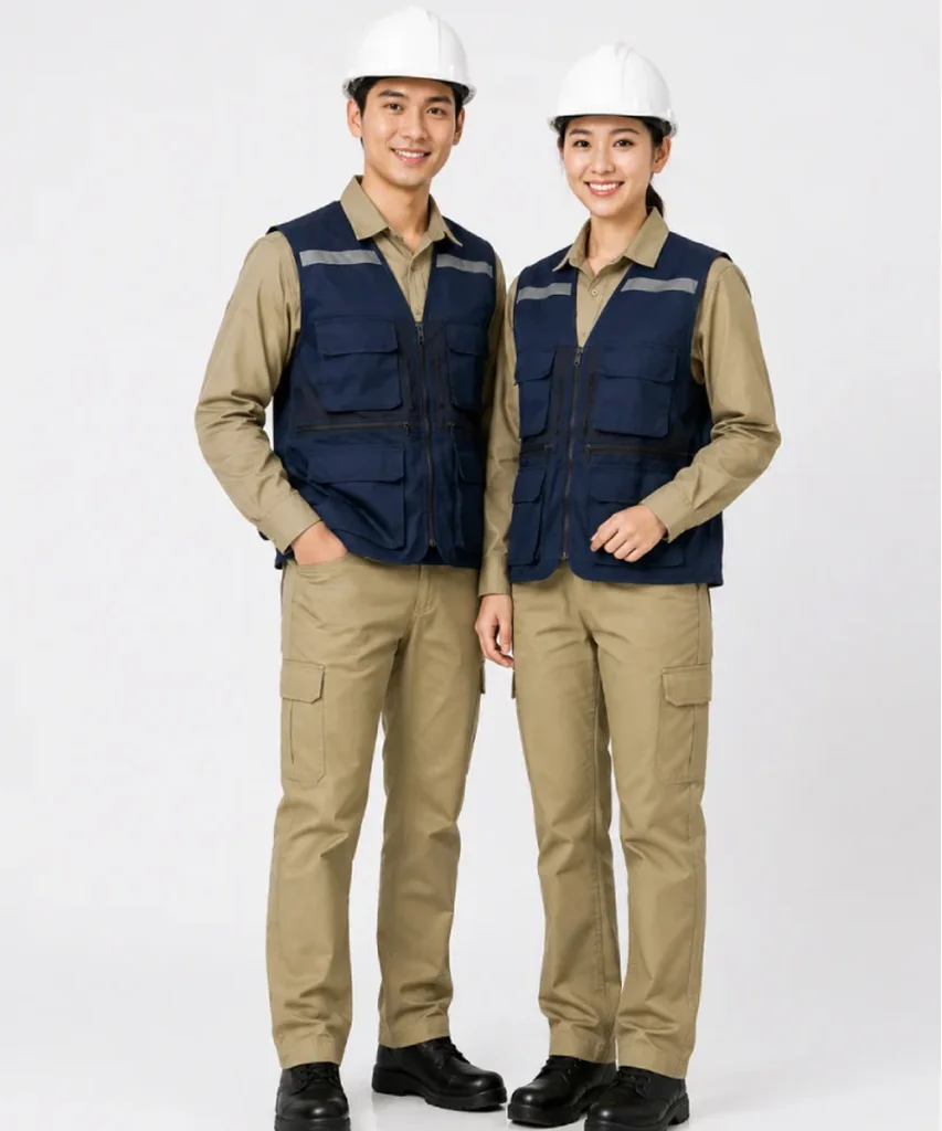 Áo gile bảo hộ lao động màu xanh đen 4 túi hộp
