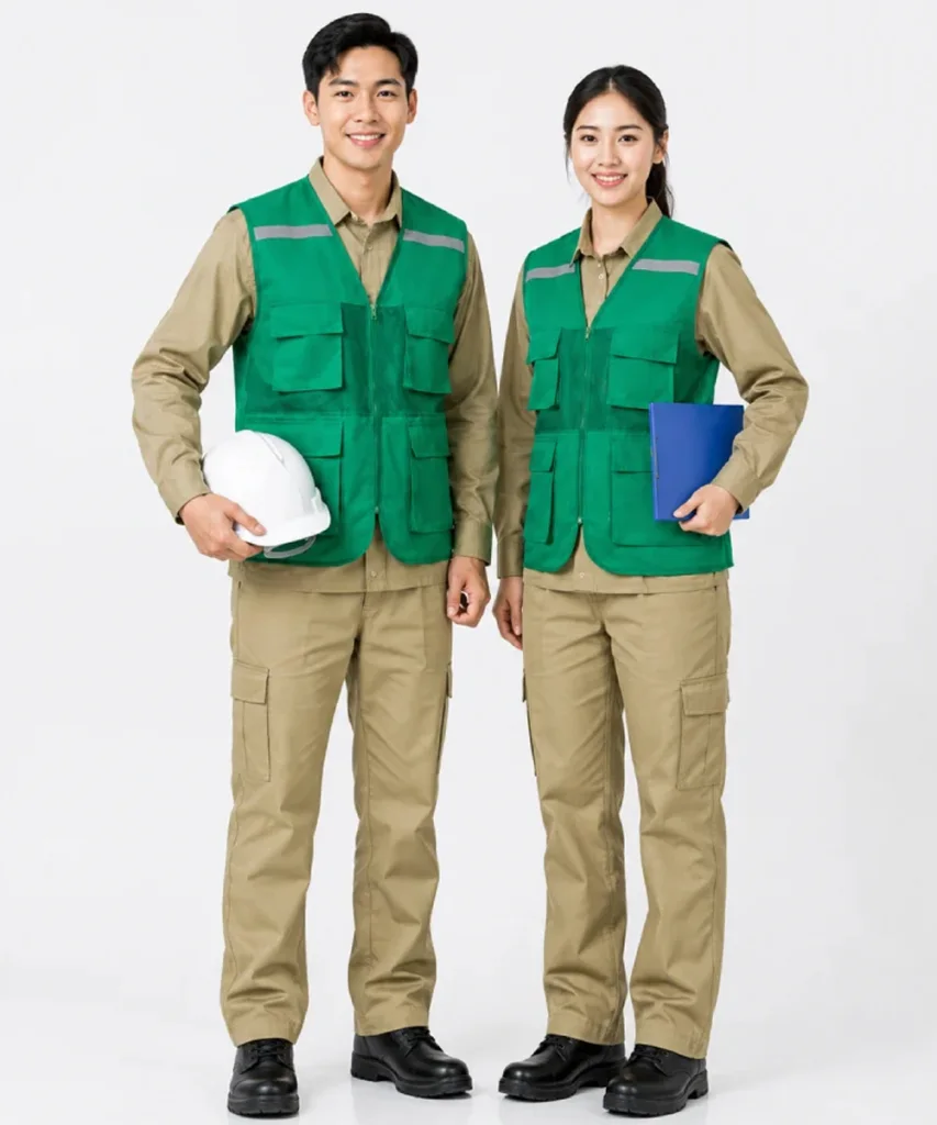 Áo gile bảo hộ lao động màu xanh lá cây 4 túi hộp
