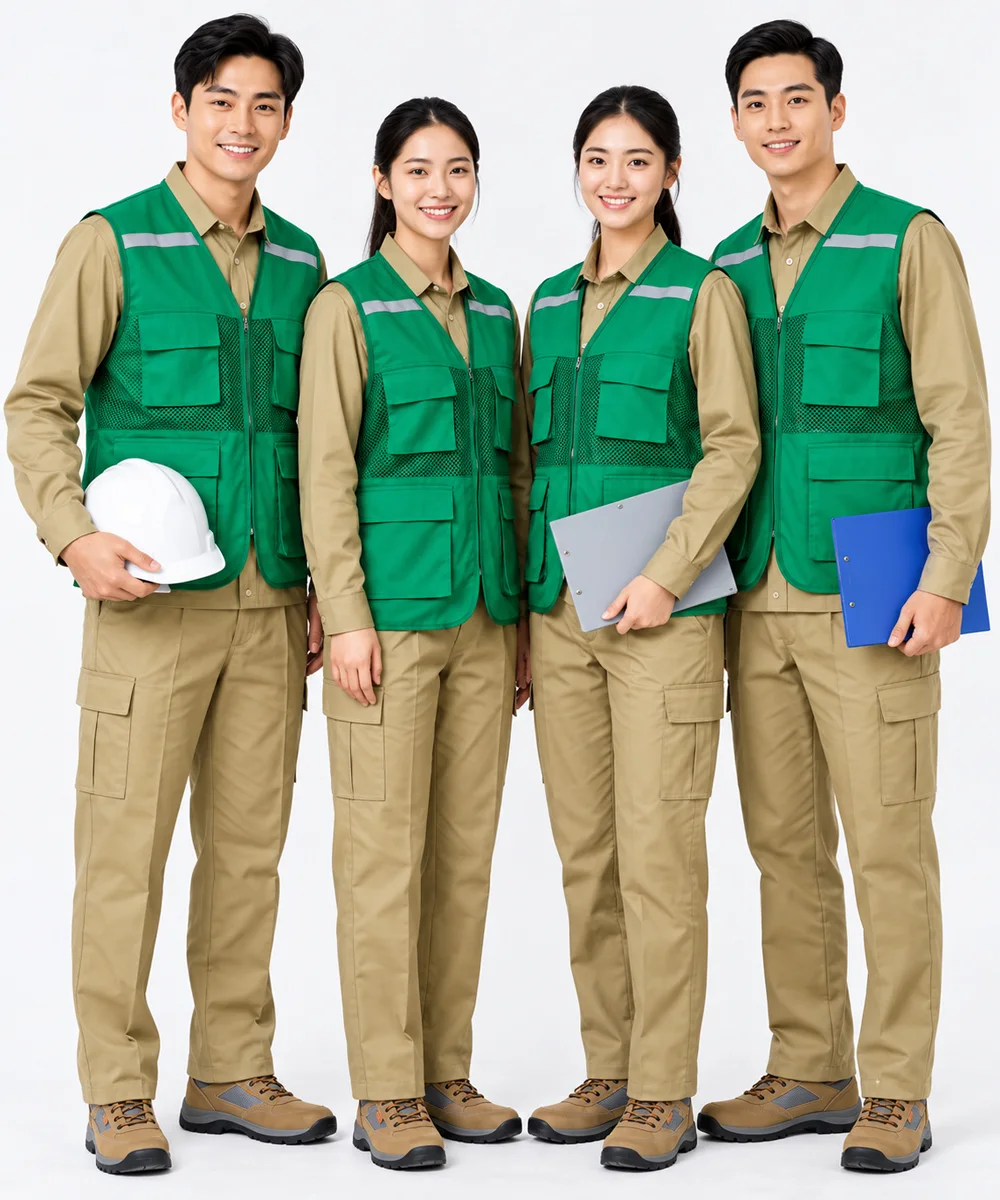 Áo gile bảo hộ lao động màu xanh lá cây 4 túi hộp - ảnh 4