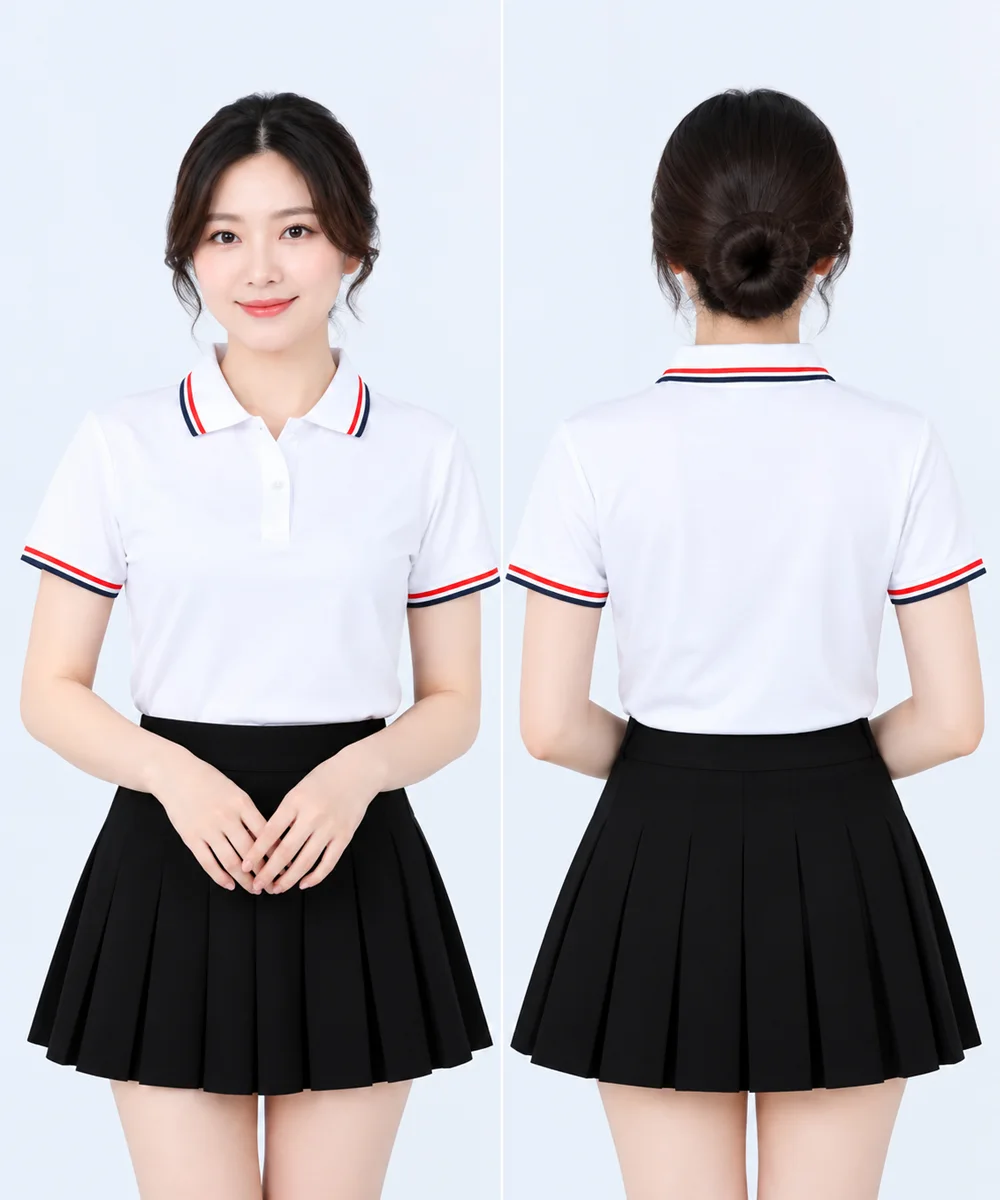 Áo Polo May Sẵn Màu Trắng Viền Đen Đỏ - ảnh 4