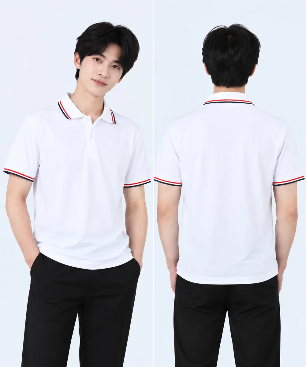 Áo Polo May Sẵn Màu Trắng Viền Đen Đỏ - ảnh 2