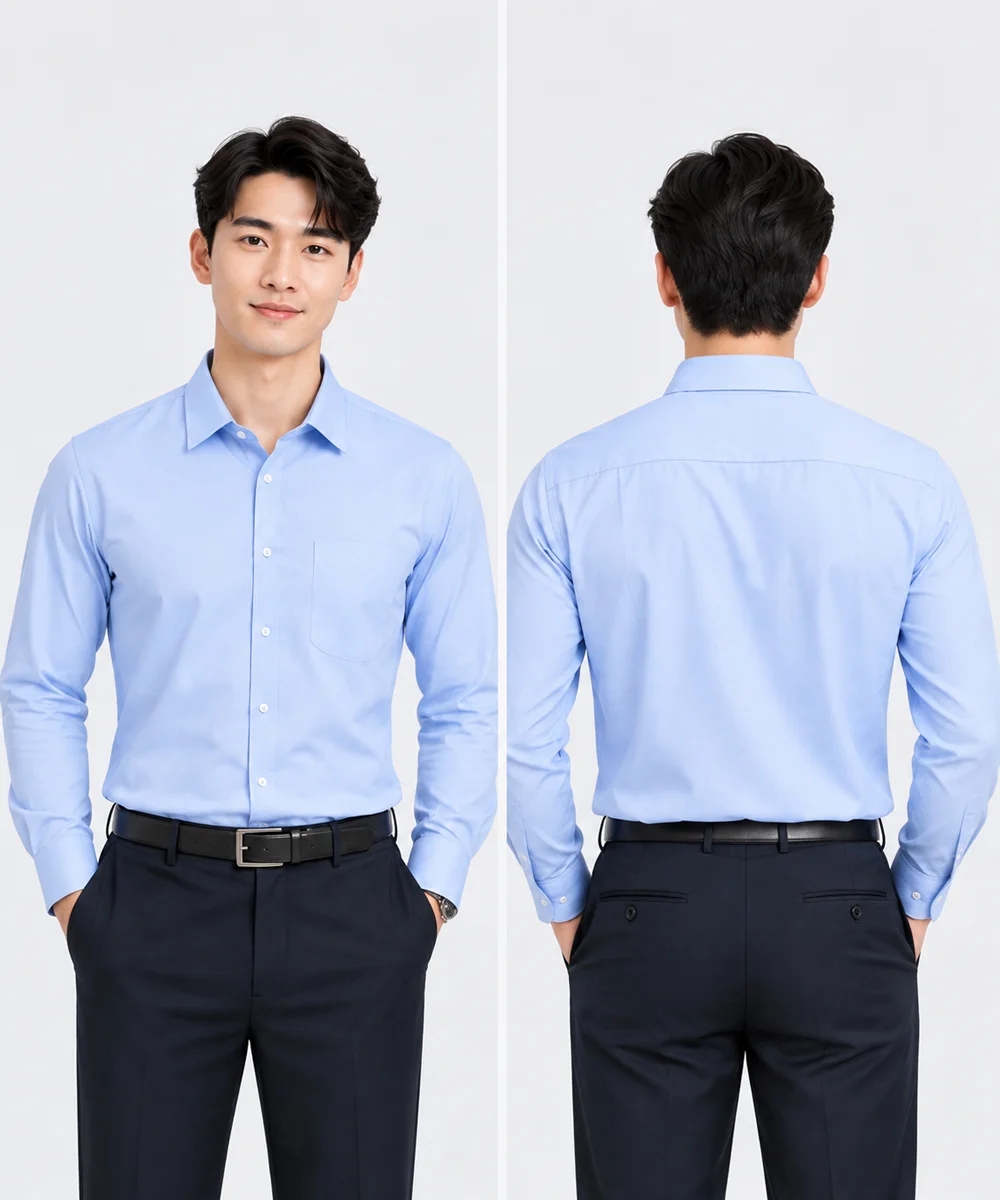 Áo sơ mi đồng phục công sở màu xanh da trời nhạt - ảnh 3