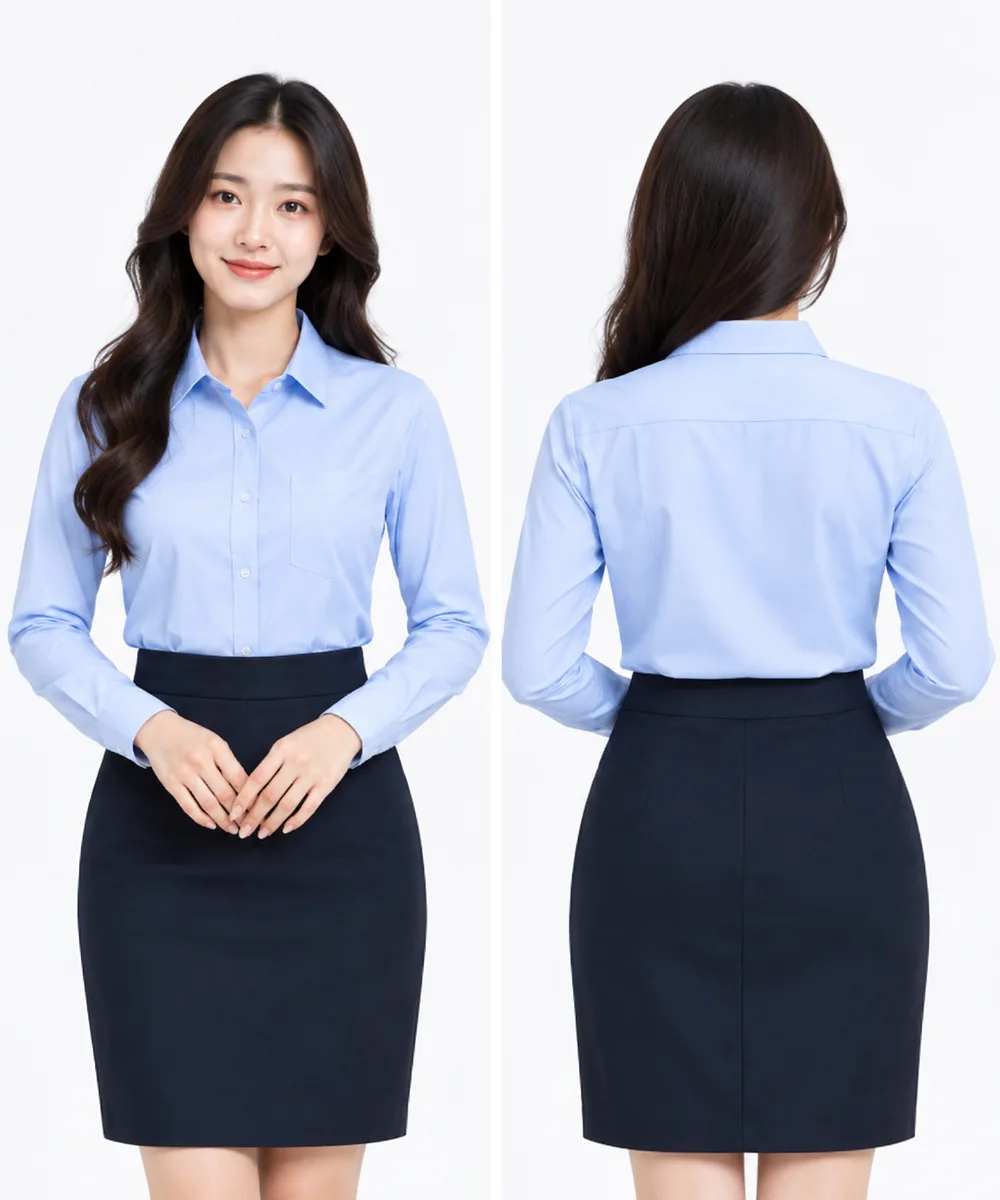 Áo sơ mi đồng phục công sở màu xanh da trời nhạt - ảnh 2