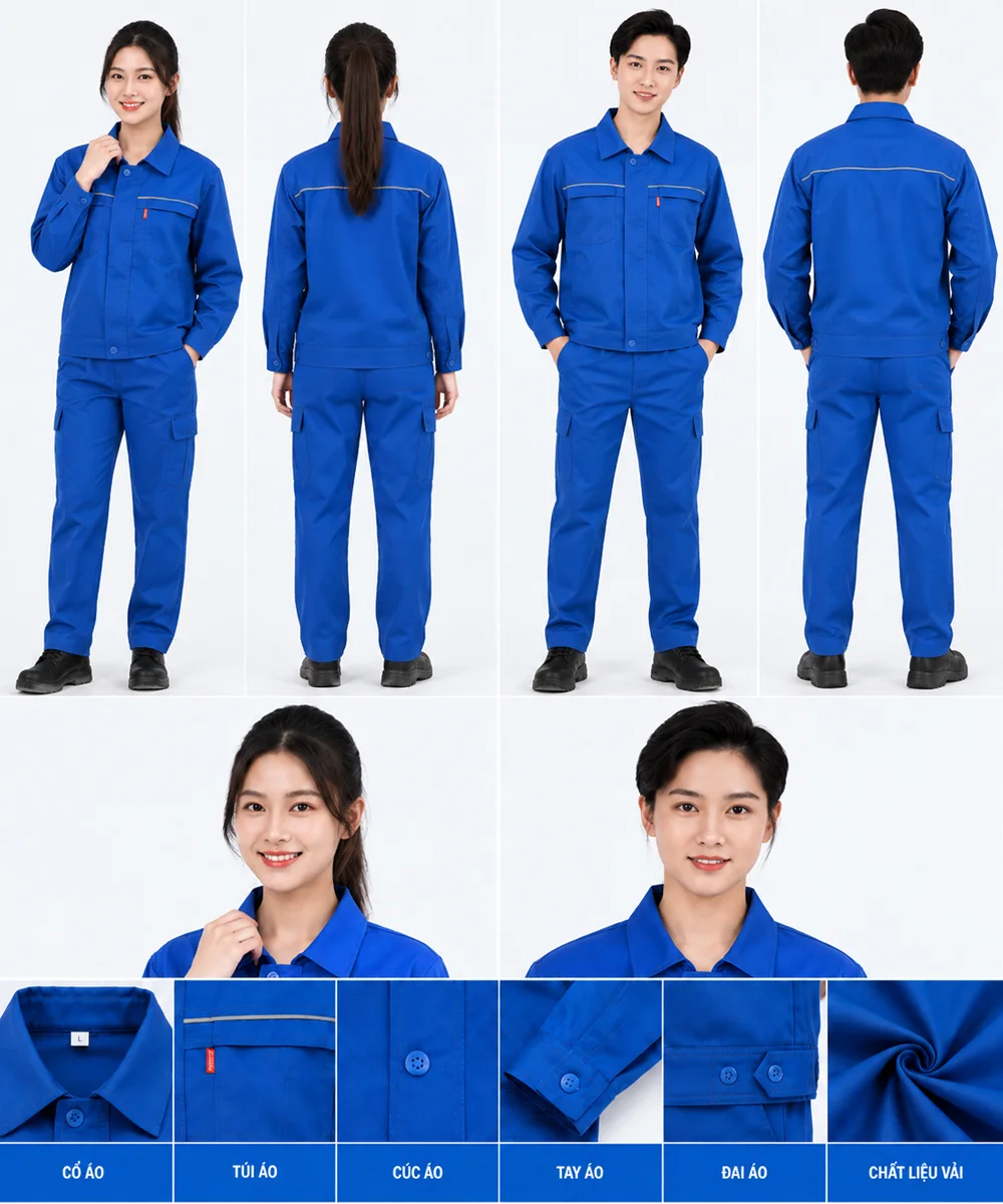Quần áo đồng phục công nhân dài tay màu xanh YA - ảnh 5