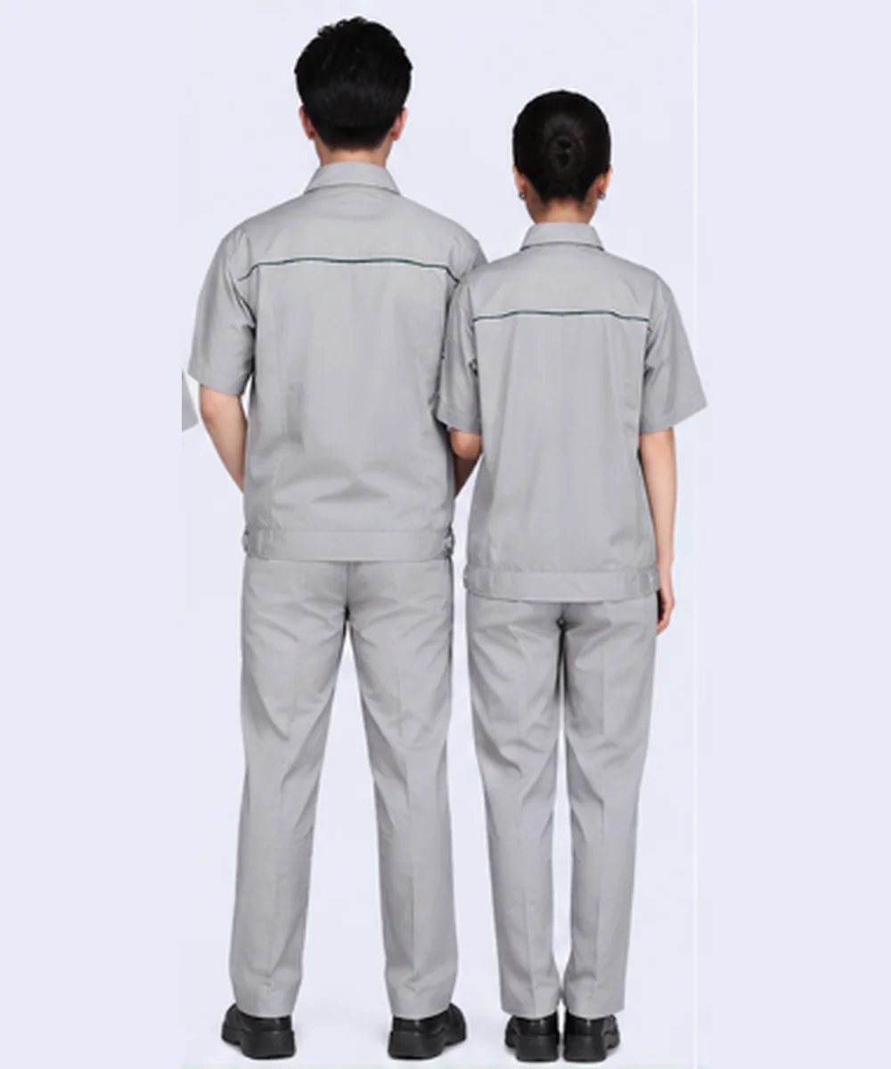 Quần áo đồng phục công nhân ngắn tay ghi xám phối xanh lá - ảnh 5