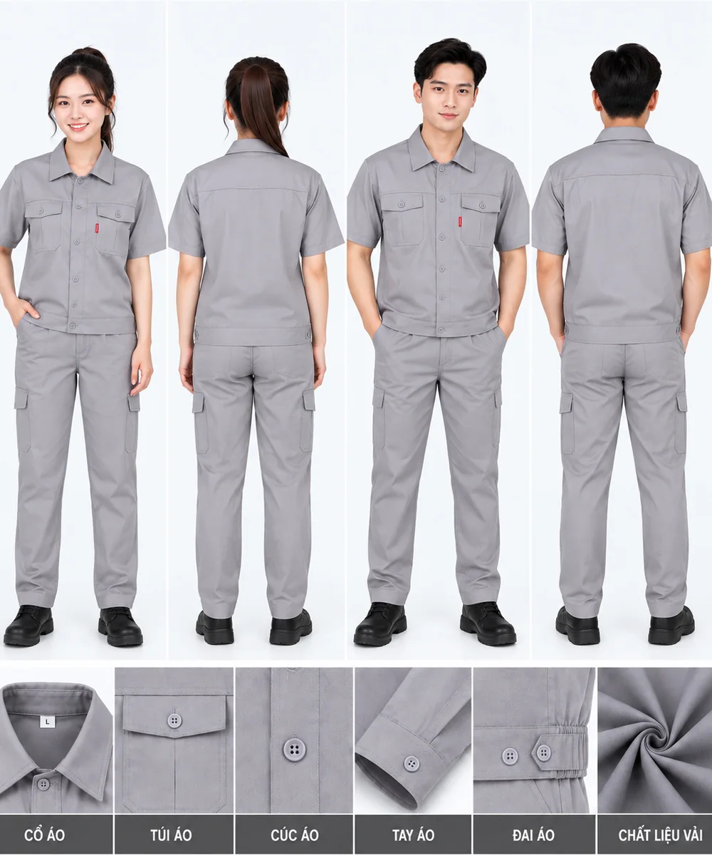 Quần áo đồng phục công nhân ngắn tay màu xám - ảnh 5