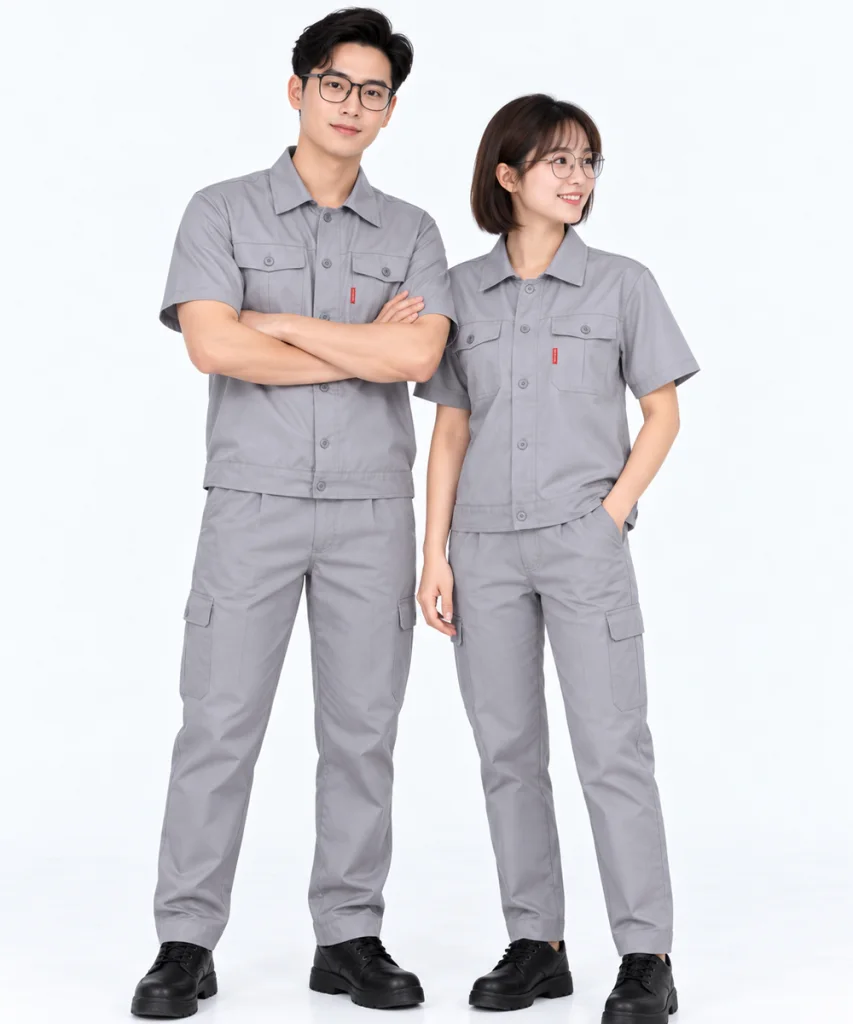 Quần áo đồng phục công nhân ngắn tay màu xám