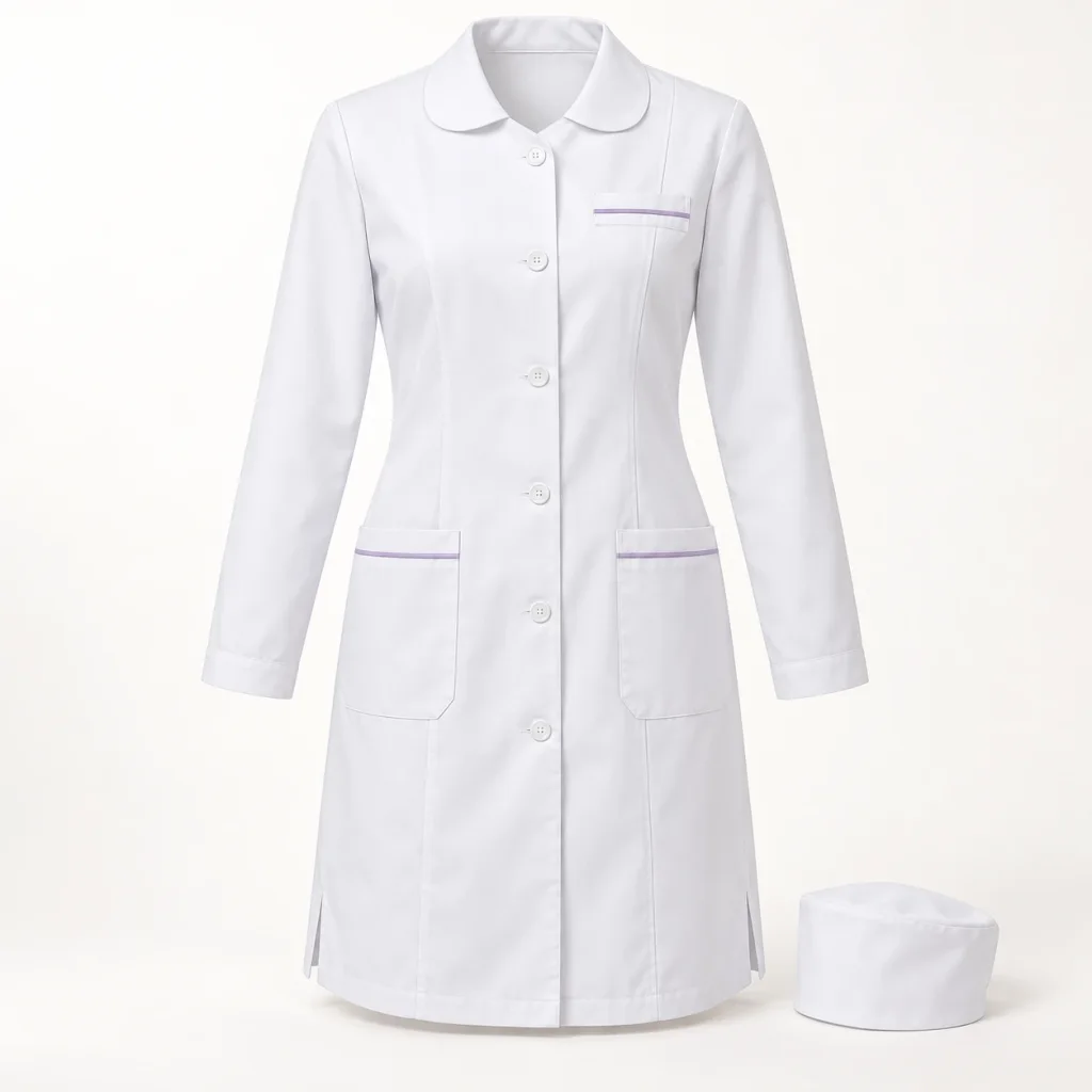 Áo blouse trắng cổ tròn tay dài viền tím