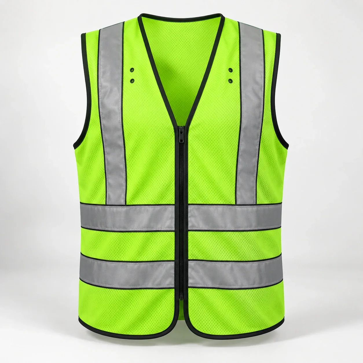 Áo gile xanh neon tối giản khóa kéo bốn dải bạc