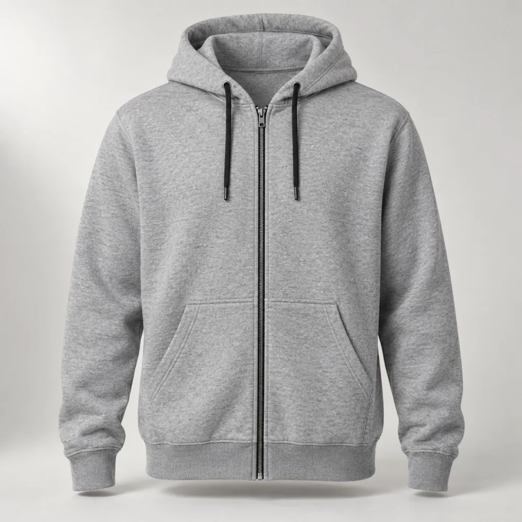 Áo hoodie ghi khóa kéo túi bụng chia đôi