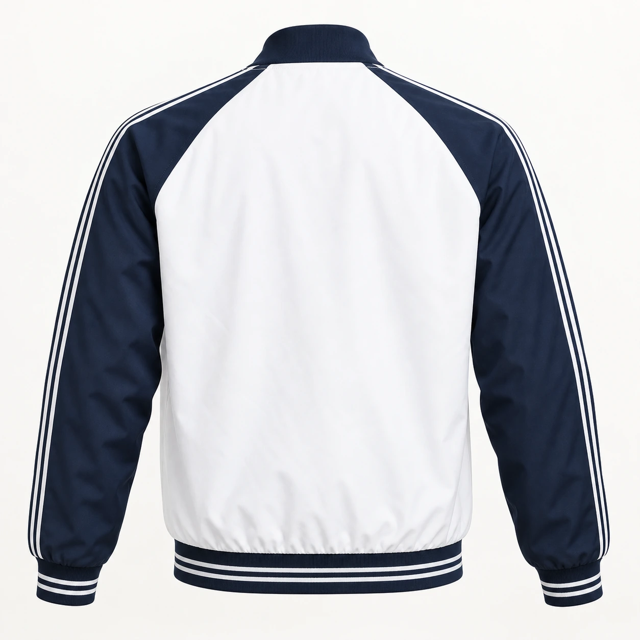 Áo khoác gió trắng tay raglan xanh đậm phối sọc