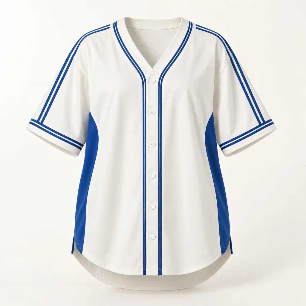 Áo lớp baseball cổ V viền xanh dáng rộng