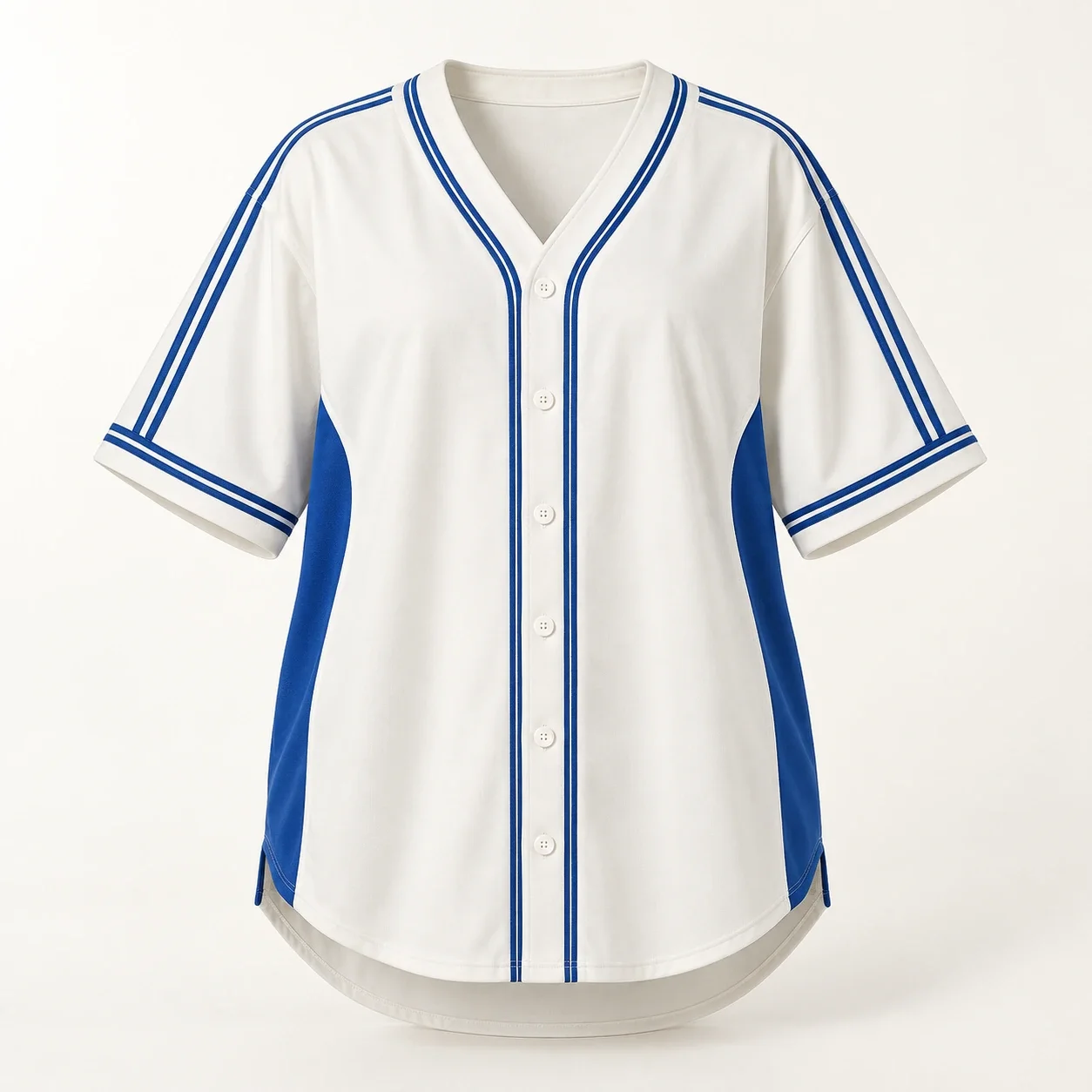 Áo lớp baseball cổ V viền xanh dáng rộng