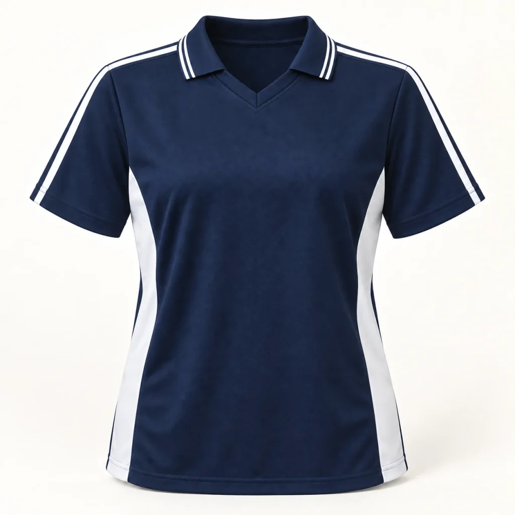 Áo lớp navy cổ chữ V phối sườn trắng