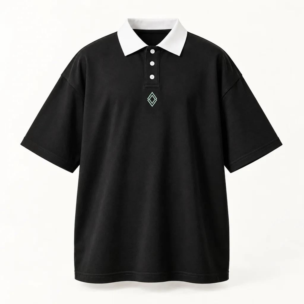 Áo lớp polo đen cổ trắng họa tiết hình thoi