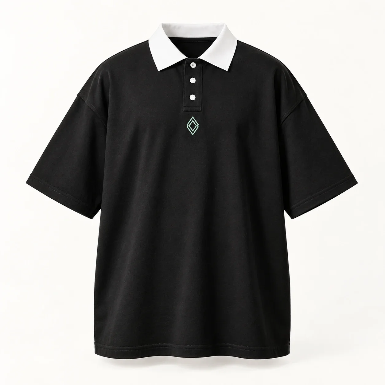 Áo lớp polo đen cổ trắng họa tiết hình thoi