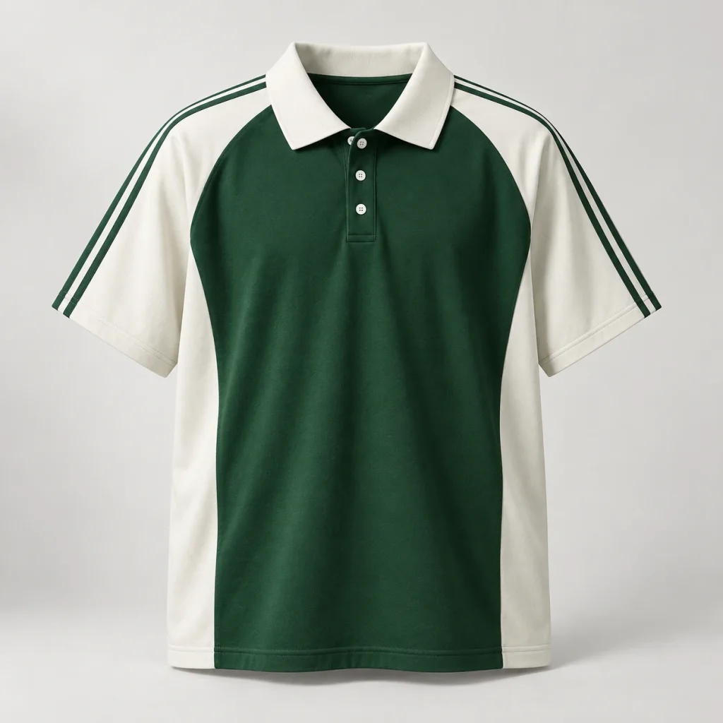Áo lớp polo xanh phối tay và sườn kem