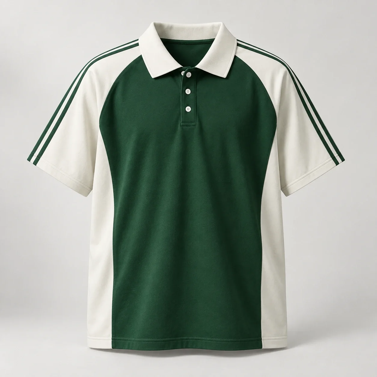 Áo lớp polo xanh phối tay và sườn kem