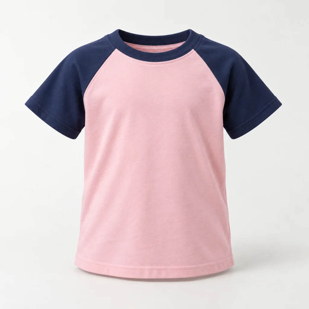 Áo mầm non hồng cổ tròn tay raglan xanh