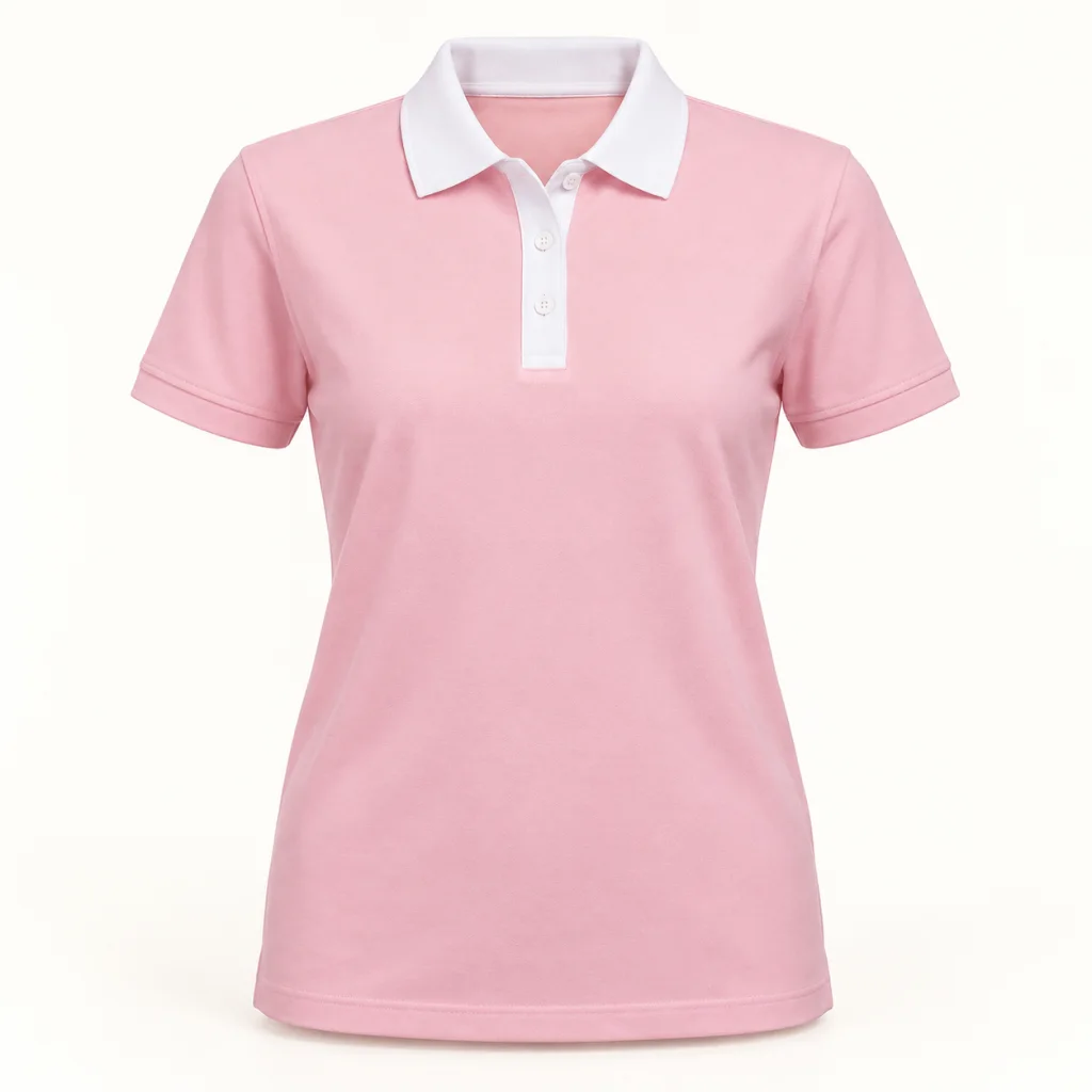 Áo polo hồng phấn cổ trắng trụ ba nút