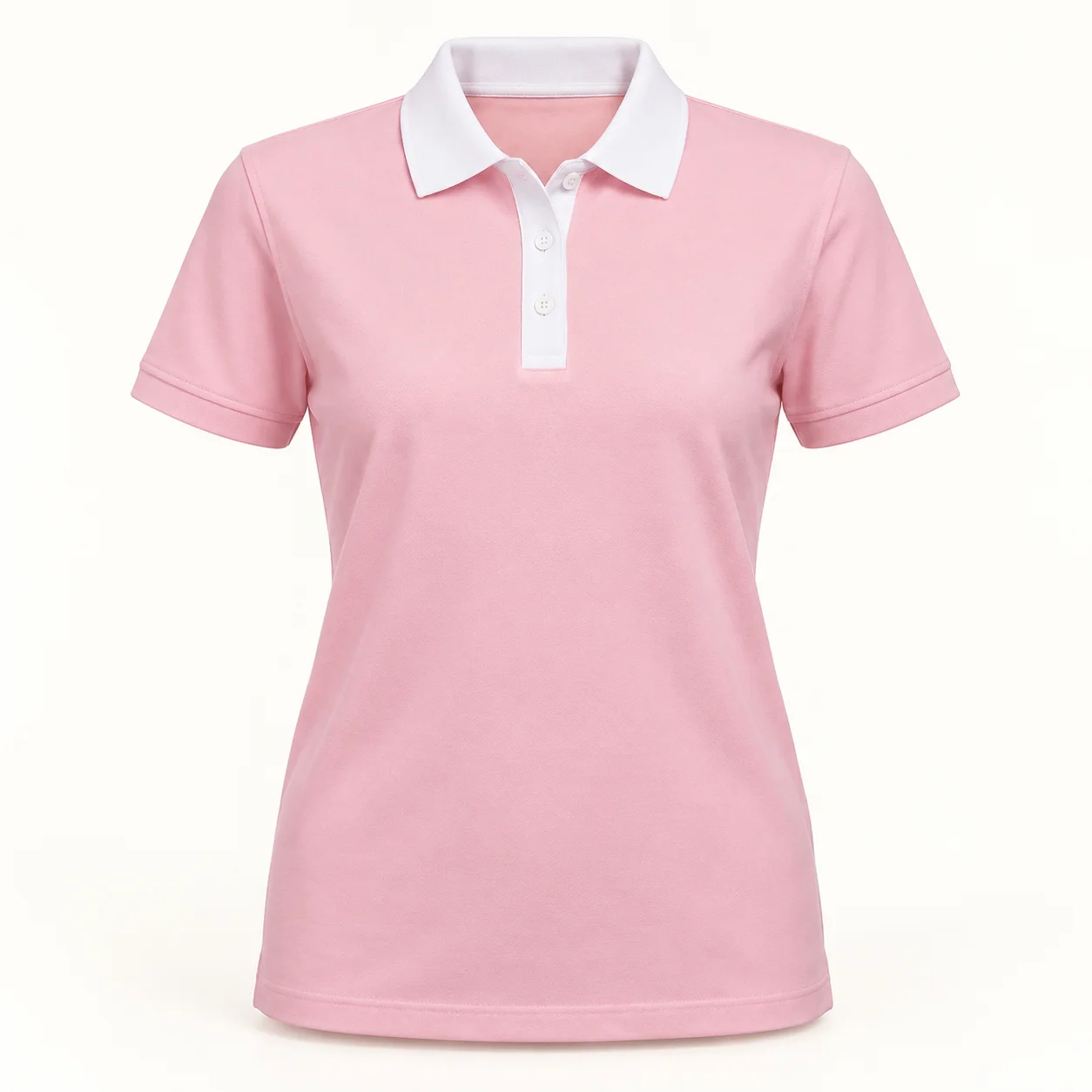 Áo polo hồng phấn cổ trắng trụ ba nút