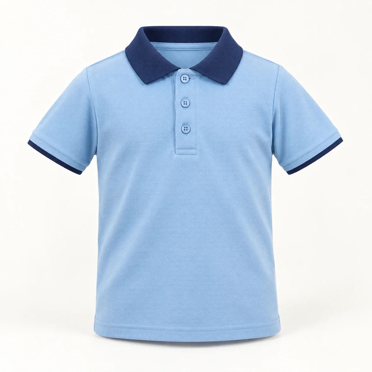 Áo polo mầm non xanh nhạt cổ navy viền tay