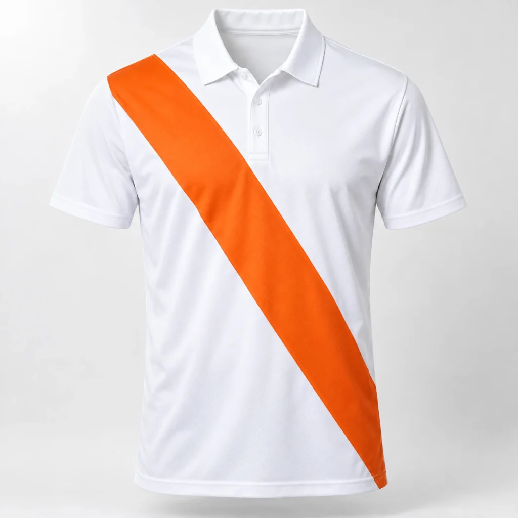 Áo polo pickleball trắng dải chéo cam