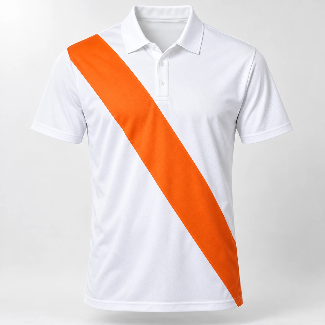 Áo polo pickleball trắng dải chéo cam