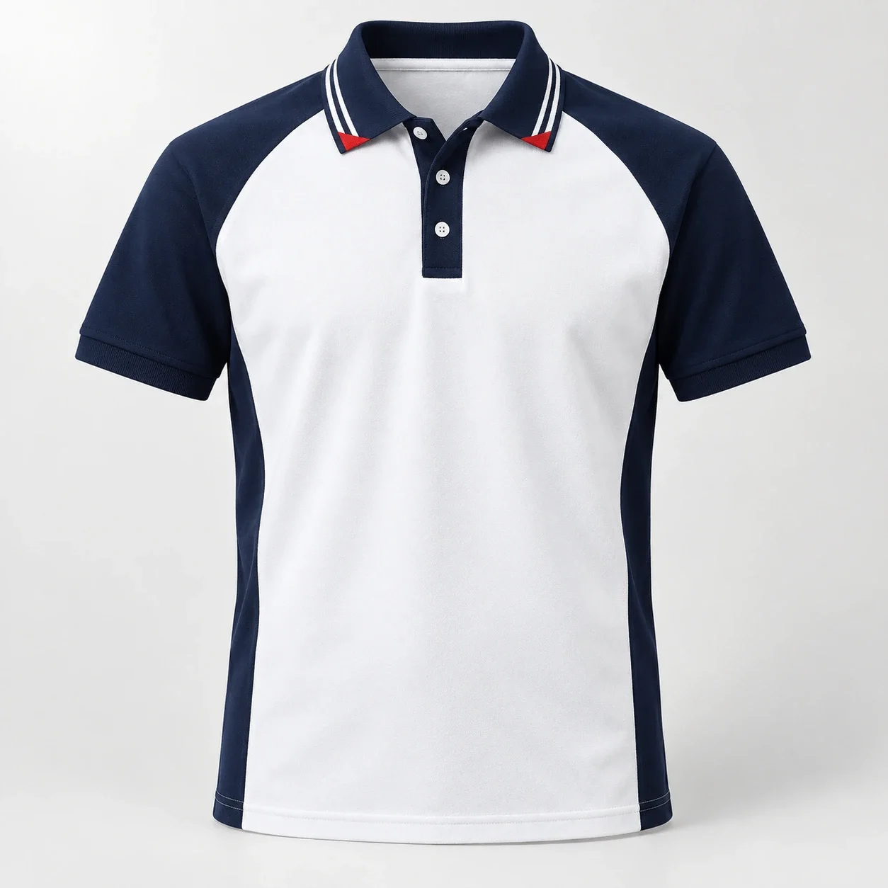 Áo polo trắng tay xanh cổ điểm đỏ