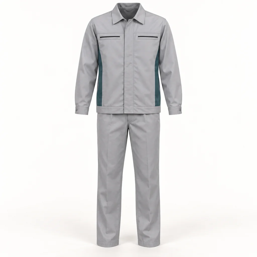 Bộ công nhân xám nhạt túi xẻ ngực phối sườn xanh trầm