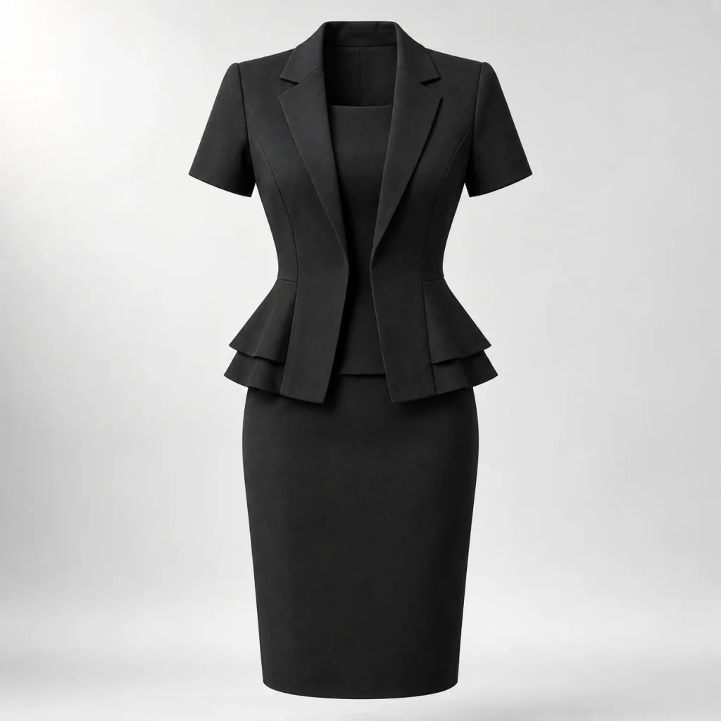 Bộ quản lý nhà hàng nữ blazer peplum tay ngắn chân váy bút chì