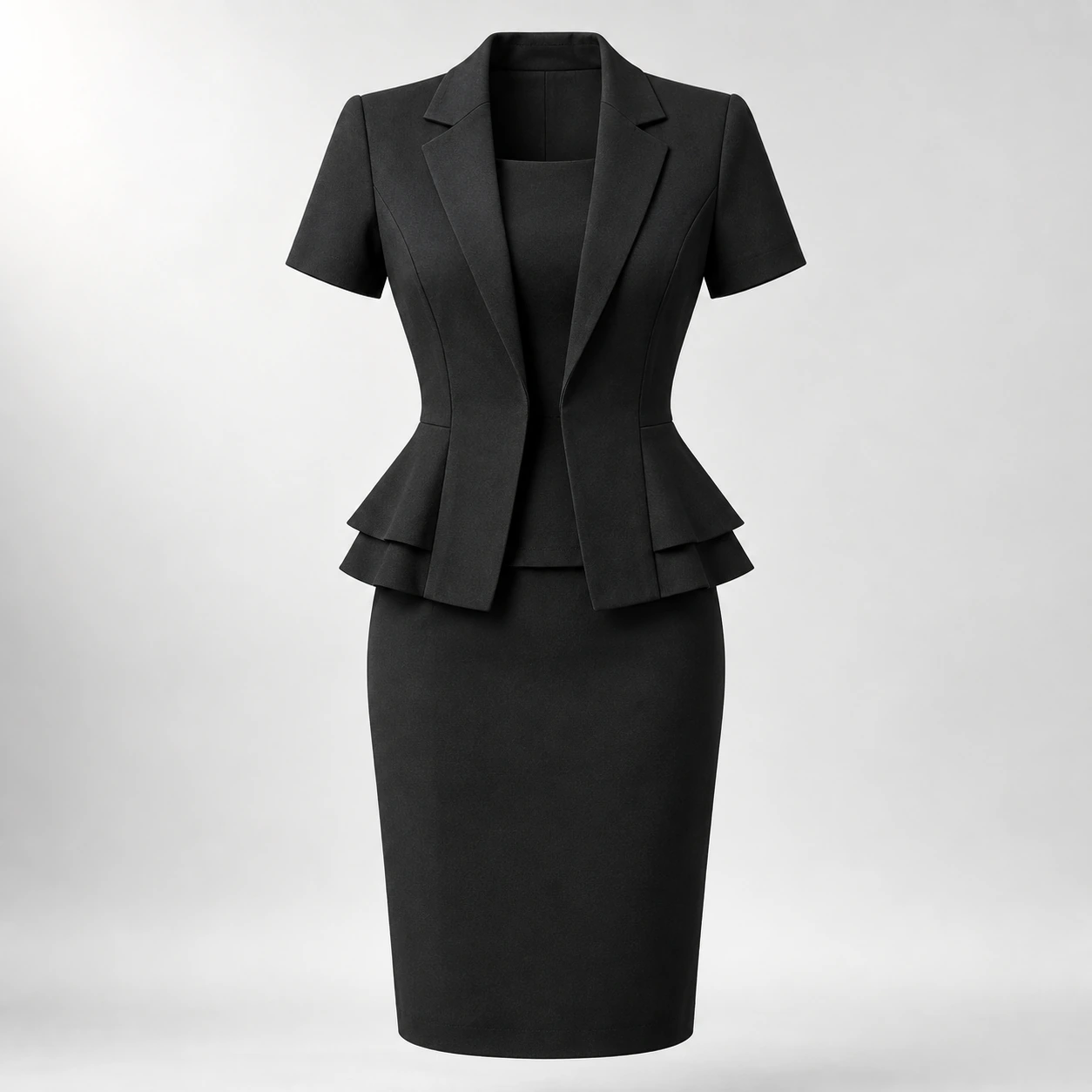 Bộ quản lý nhà hàng nữ blazer peplum tay ngắn chân váy bút chì