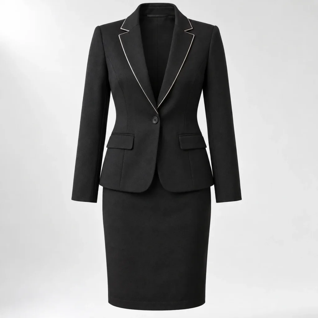 Bộ vest nữ một khuy ve viền sáng và váy thẳng
