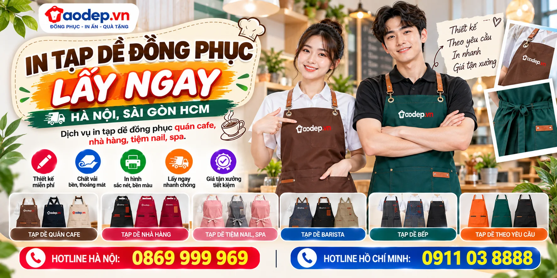 In tạp dề đồng phục