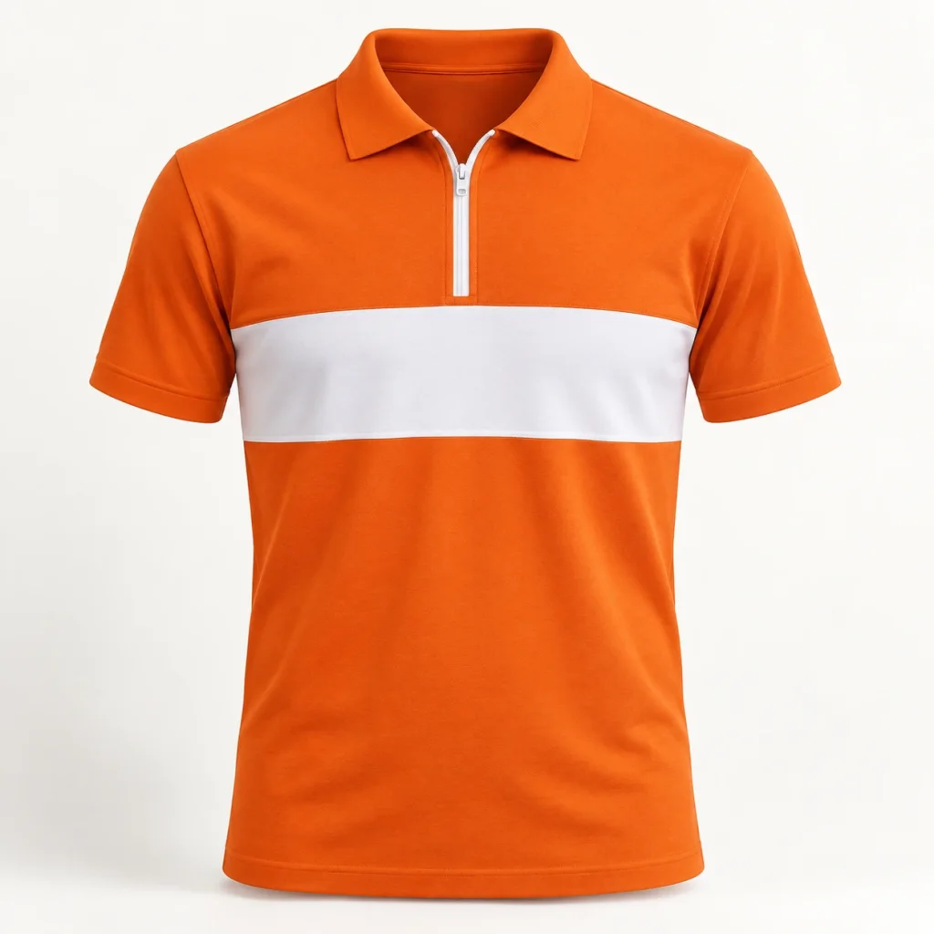 Polo cam cổ khóa kéo phối dải ngực trắng