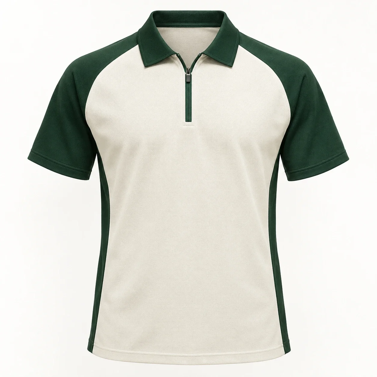 Polo câu lạc bộ màu kem cổ khóa kéo phối raglan xanh